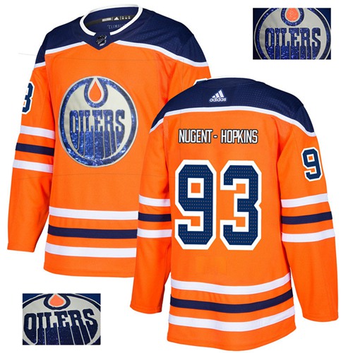 Adidas Oilers #93 Ryan Nugent-Hopkins Orange Home Authentic Fashion Gold Stitched NHL Jersey